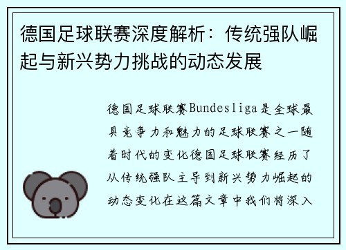德国足球联赛深度解析：传统强队崛起与新兴势力挑战的动态发展